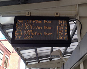 Sign showing CTA train arrival times