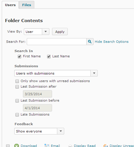 D2L image for filtering dropbox submissions